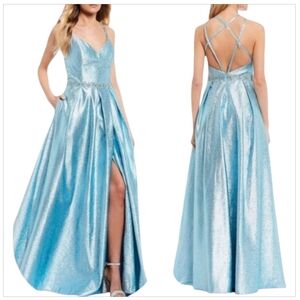 Coya Collection Blue Maxi Fit & Flare Dress Beaded Waist NWT sz XS